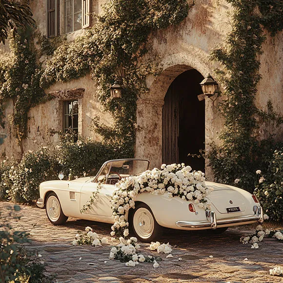 Auto d'epoca decorata per gli sposi