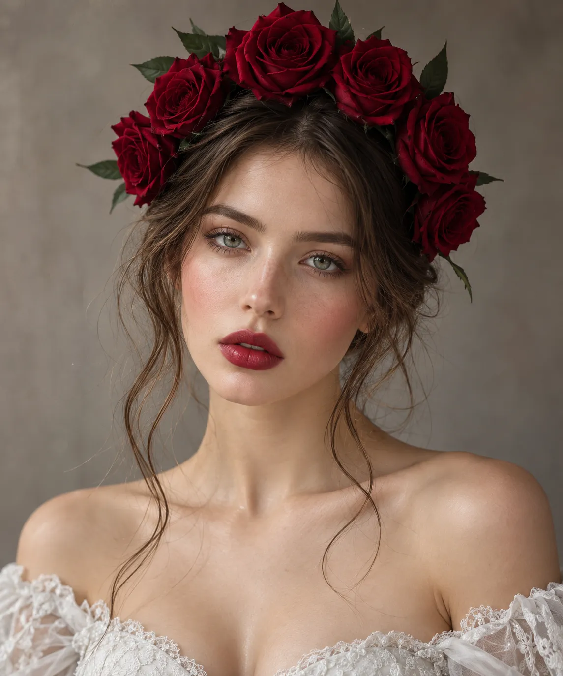 Corona di rose rosse, ritratto editoriale