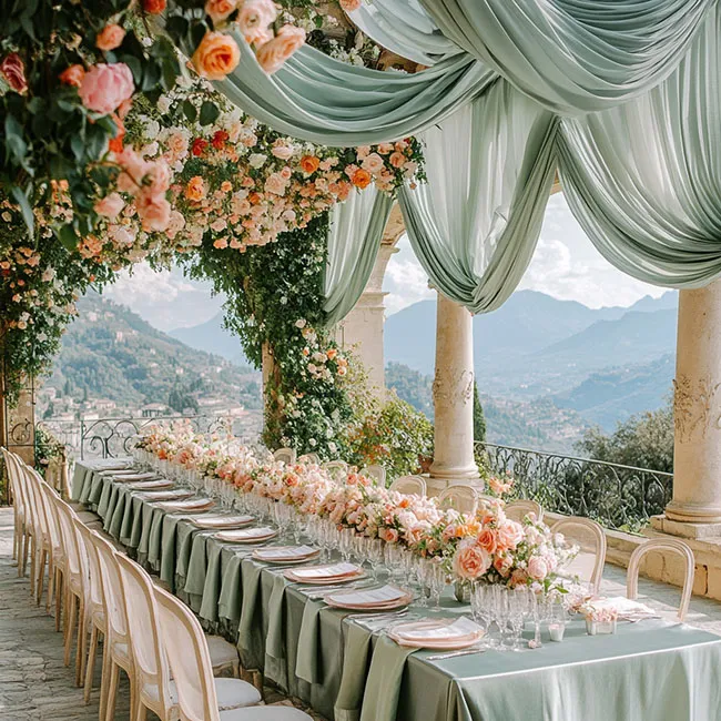 Tavolo imperiale decorato con fiori